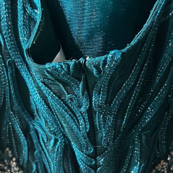 Montage by Mon Cheri Emerald Green Full Length Gown with Custom Sash - Picture 14 of 16